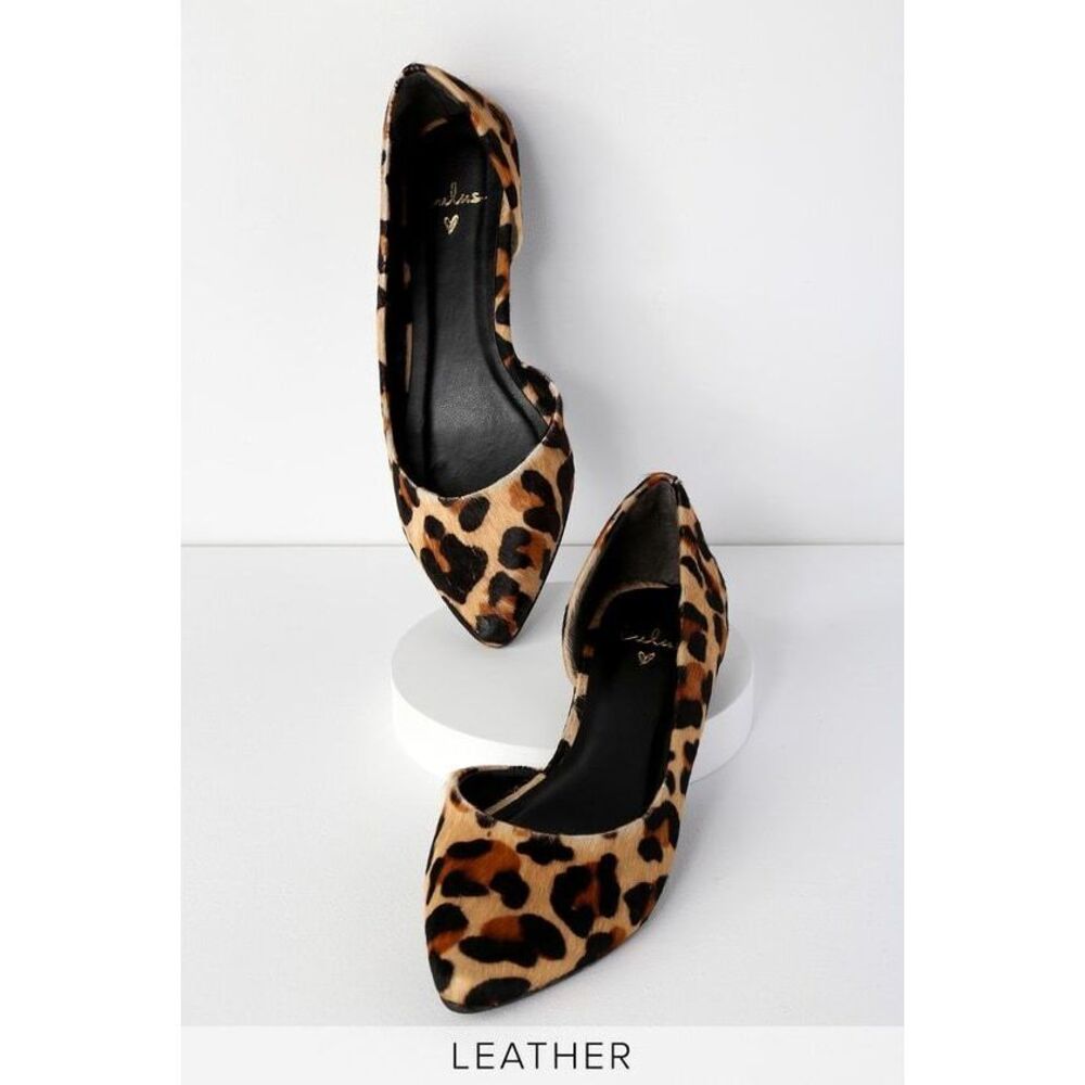 Lulus Audri Leather Leopard Calf Hair D'orsay Flats Brown - Size 6